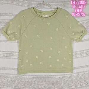 Madewell Green Daisy Embroidered Cropped Shirt Size XXS